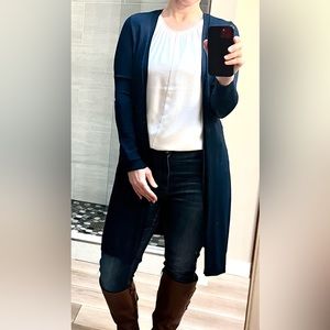 Stylish duster long sweater in rich green /blue  in size small